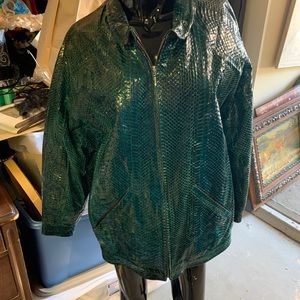 RARE Vintage Turquoise real python skin jacket. Embroidered silk inside. Small.